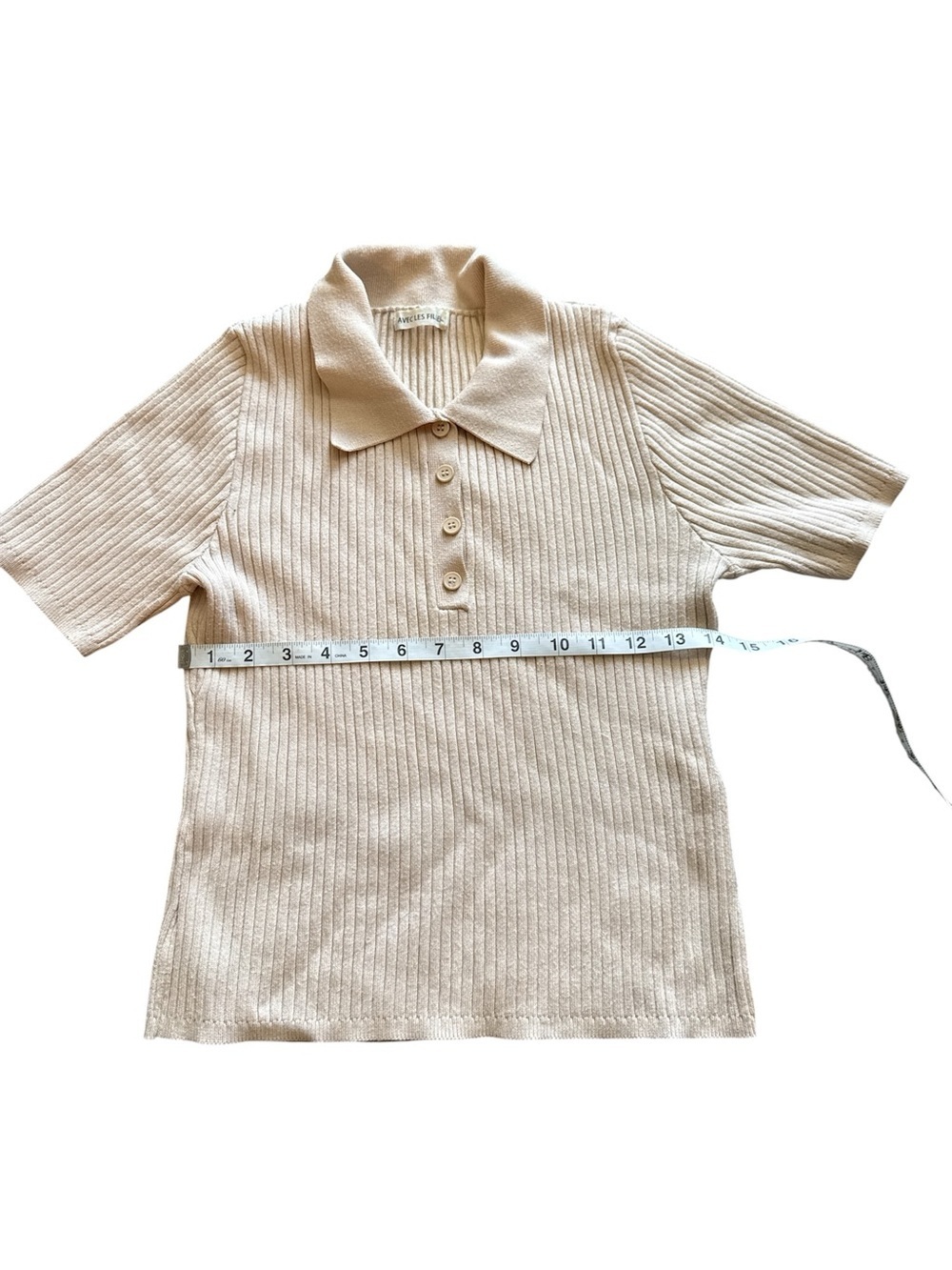 Avec Les Filles Cream Ribbed Polo Knit Top - Picture 4 of 4